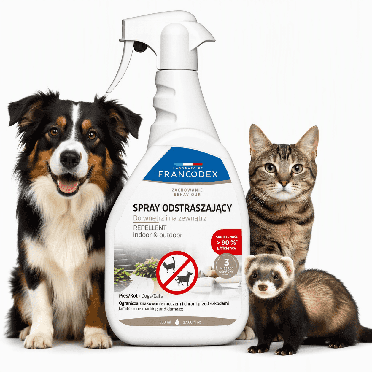 FRANCODEX Abwehrspray für drinnen und draußen Hunde/Katzen/Marder 500ml
