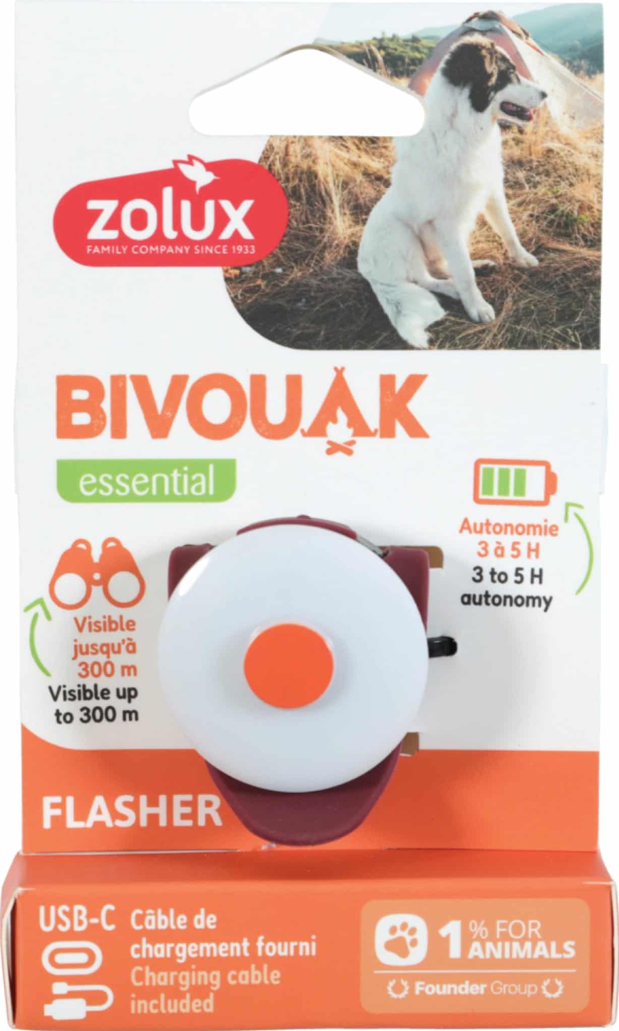 ZOLUX   leuchtende Hundemarke BIVOUAK rot mit USB -Ladekabel