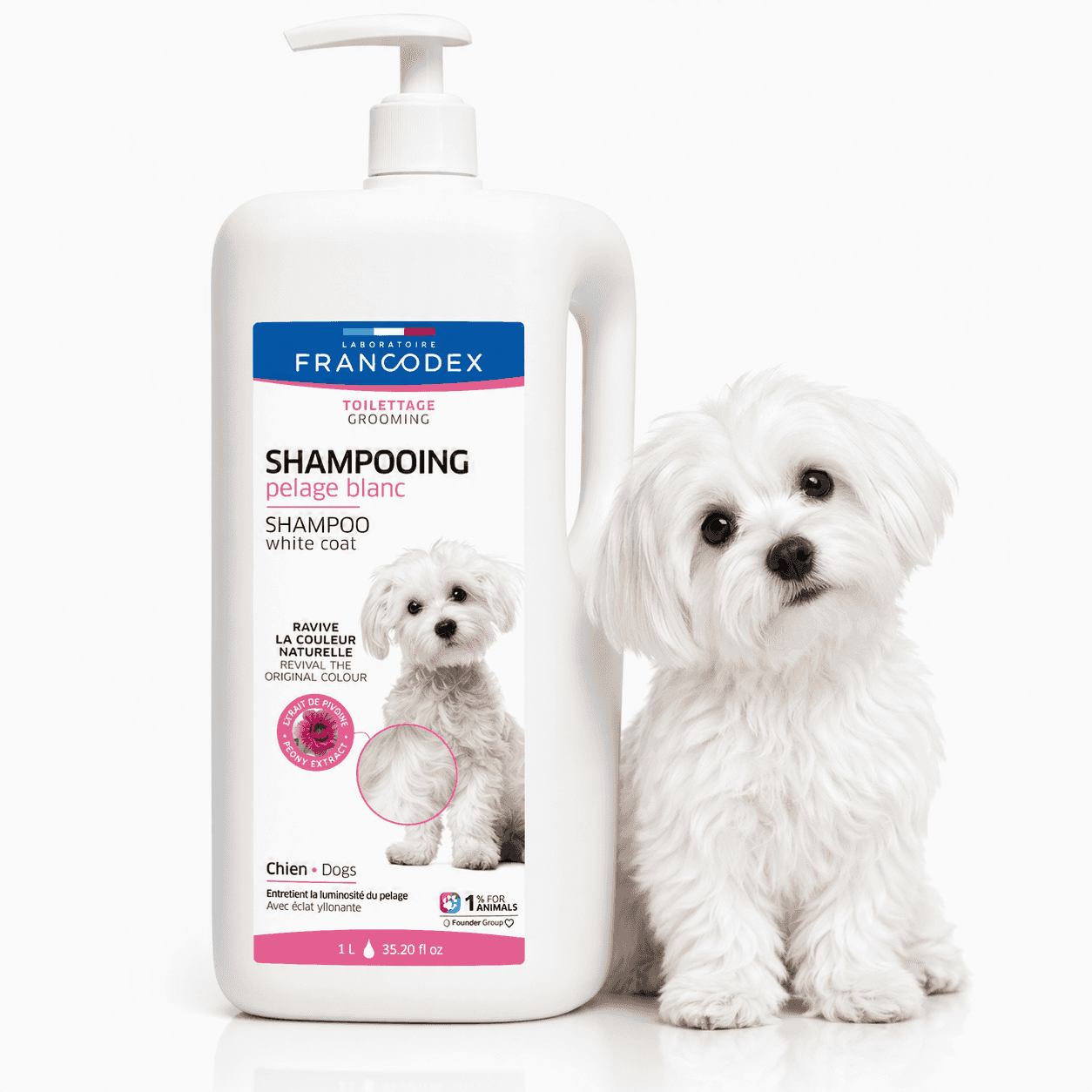 FRANCODEX Hundeshampoo für weißes Fell, parabenfrei, 1 l