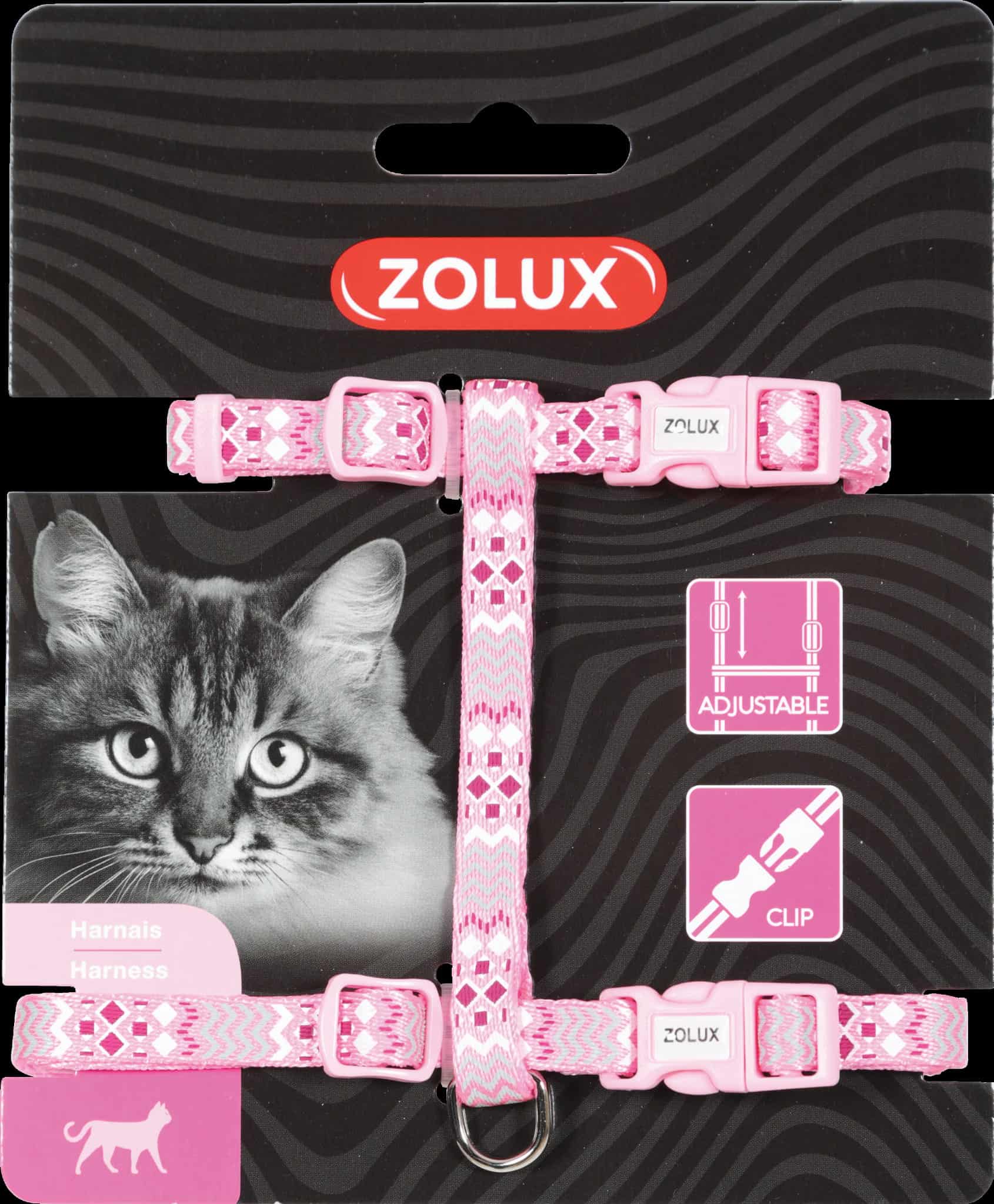 ZOLUX Verstellbares Katzengeschirr aus Nylon ETHNIC, Farbe: Rosa