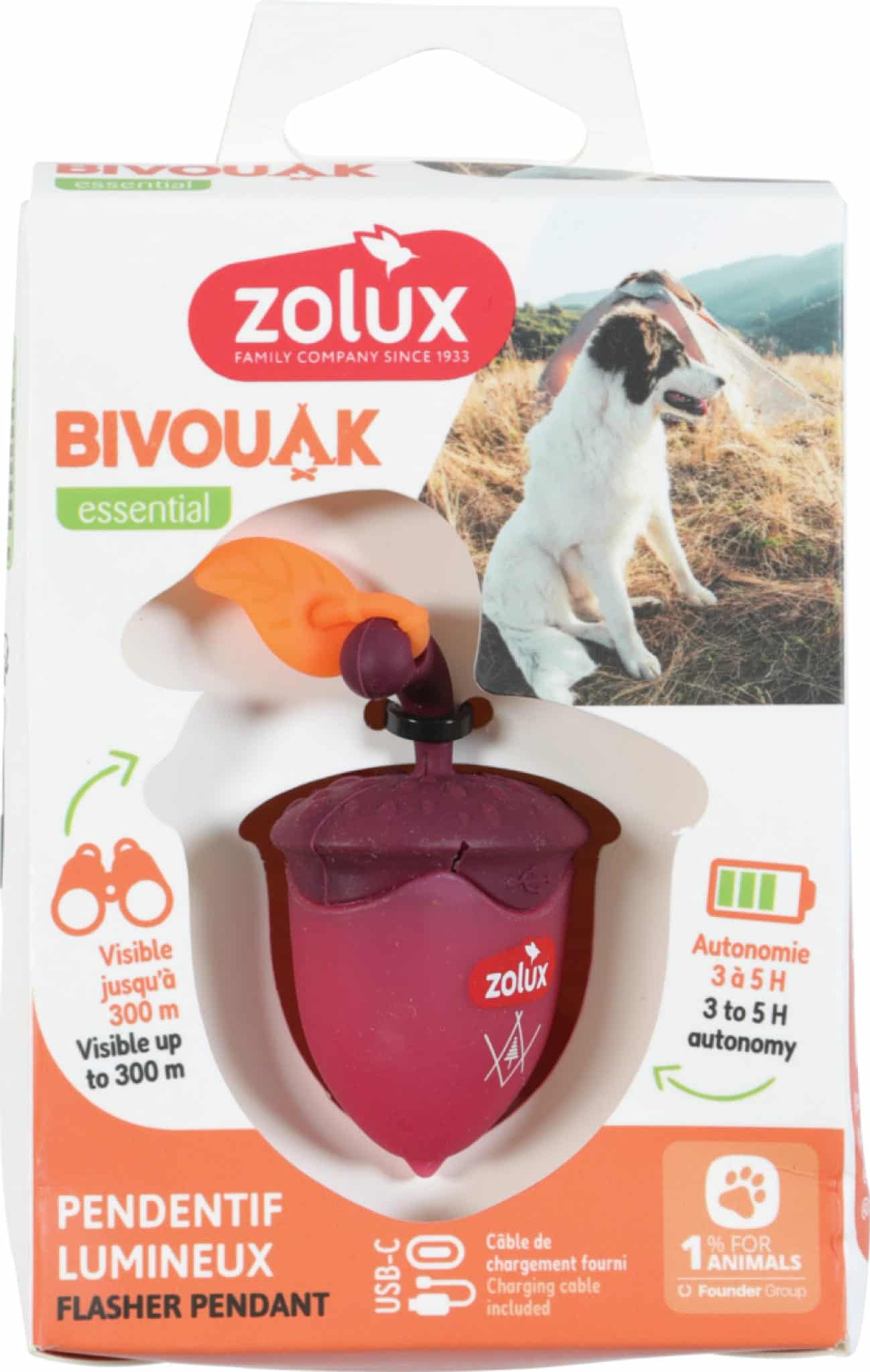 ZOLUX LED-Anhänger für Hundehalsband BIVOUAK – Blau, USB-aufladbar