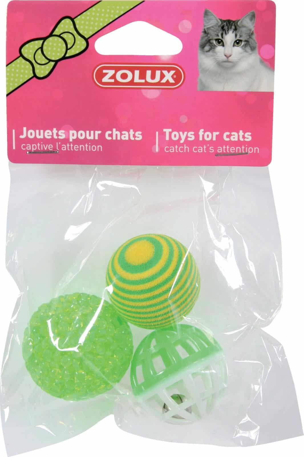 ZOLUX Katzenspielzeug-Set mit 3 verschiedenen Bällen 4 cm