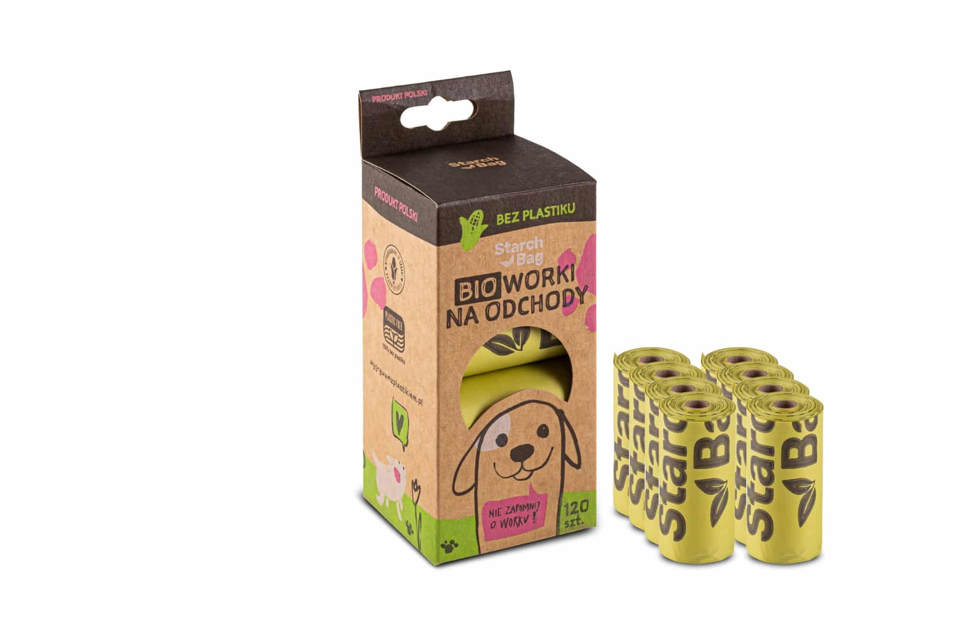 STARCHBAG Kompostierbare BIO-Beutel für Hundekot 8 Rollen x 15 Stück, Farbe Grün