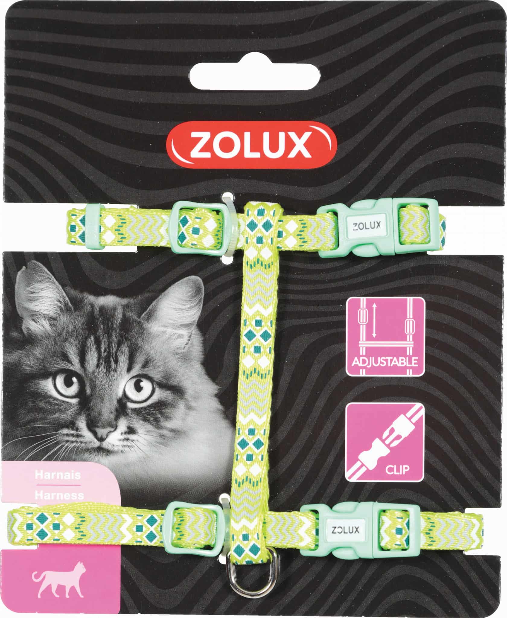 ZOLUX Verstellbares Katzengeschirr aus Nylon ETHNIC, Farbe: Grün