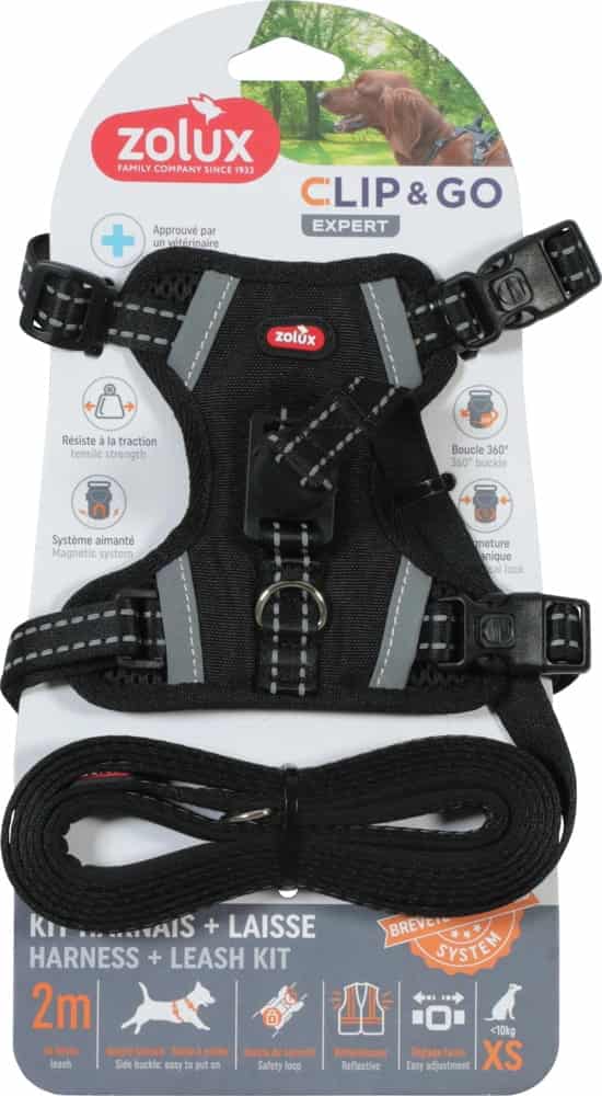 ZOLUX Hundegeschirr + Hundeleine Set für Hund CLIP&GO XS Schwarz