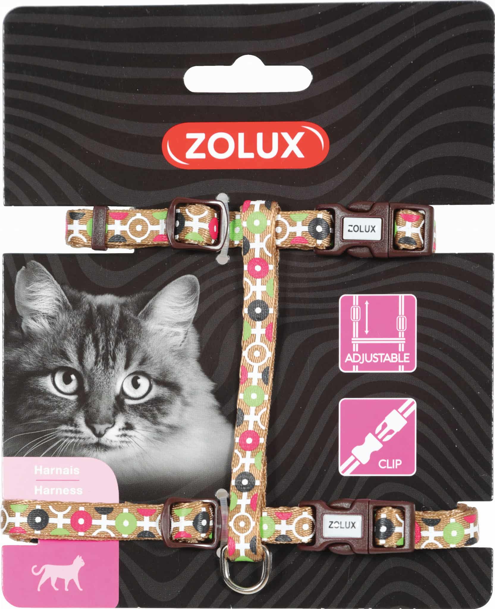 ZOLUX Verstellbares Katzengeschirr aus Nylon ARROW, Farbe: Braun