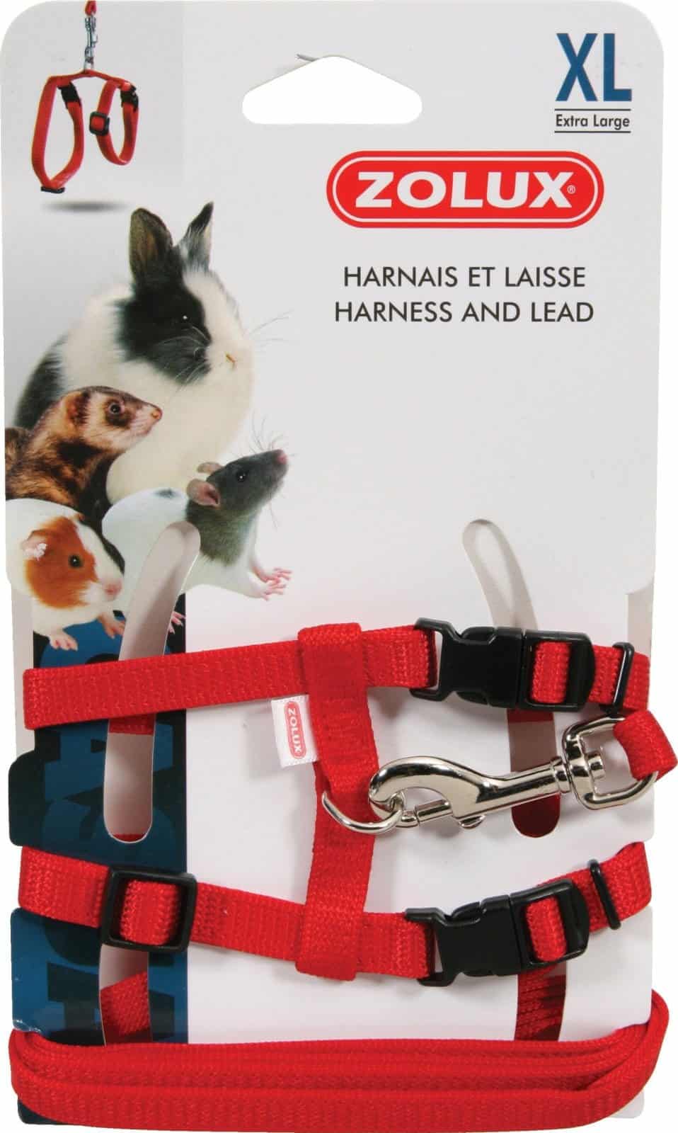 Zolux Geschirr und Leine für Kaninchen XL, Farbe Rot
