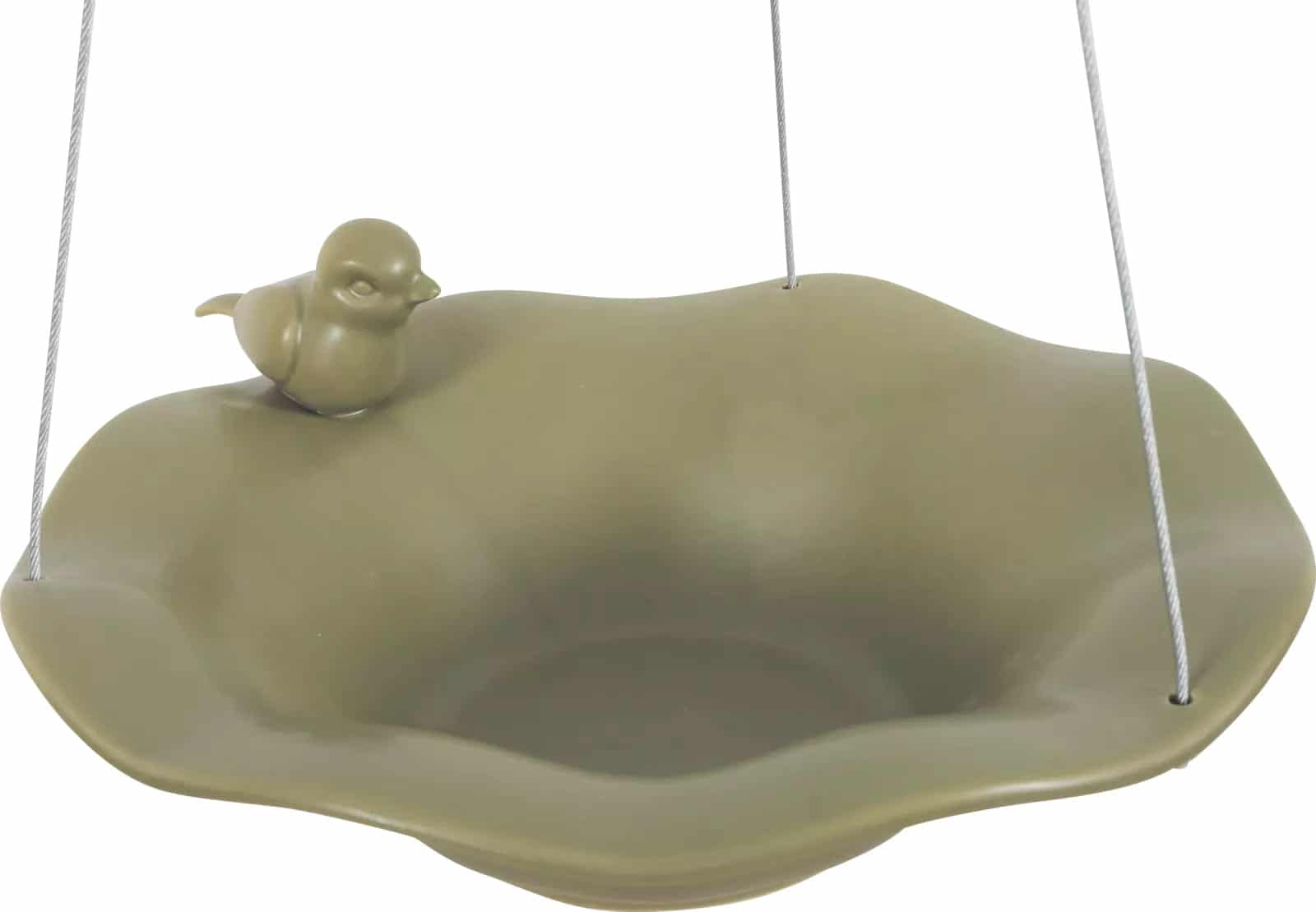 Zolux Keramik-Tränke/Badebecken mit Figur für den Garten für Vögel, Farbe Olivgrün
