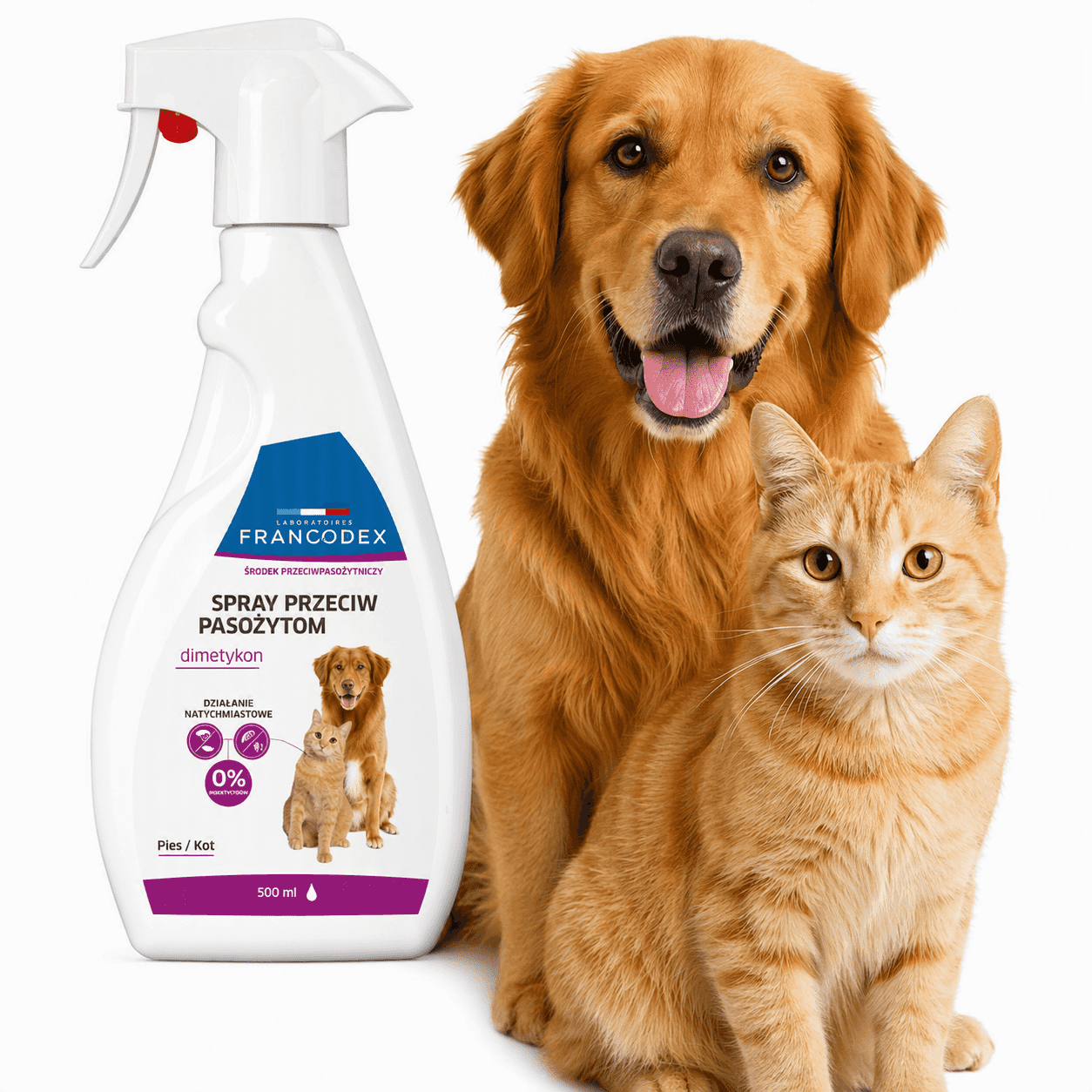 FRANCODEX Spray gegen Parasiten mit Dimeticon für Hunde und Katzen – 500 ml