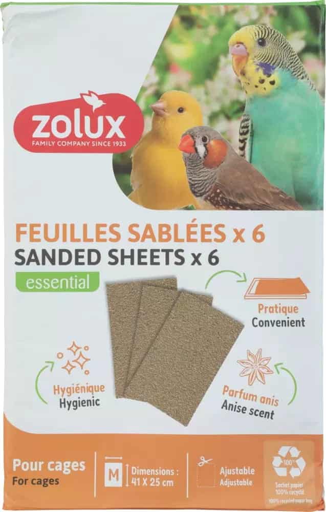 ZOLUX Sandpapiermatte für Vögel Größe M – 41 x 25 cm, 6 Stück