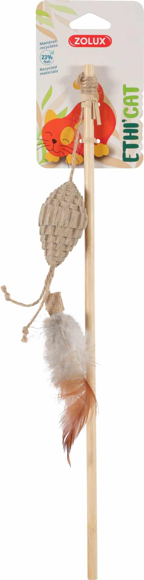ZOLUX Katzenspielzeug Angel mit Ball aus Pappe und Federn ETHICAT 50 cm