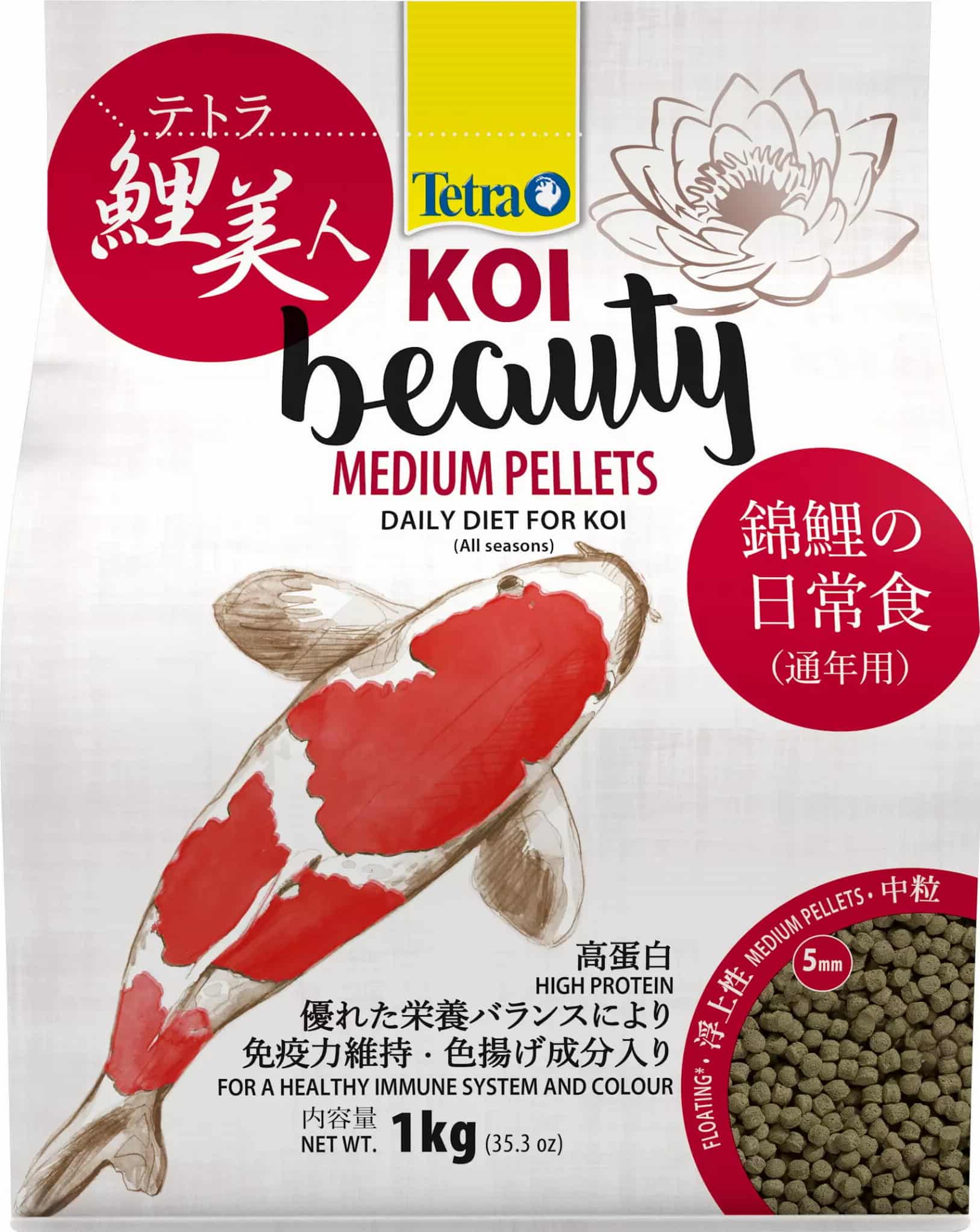 TETRA Pond KOI Beauty Medium 4 L – Futter für Koi-Karpfen im Gartenteich, Medium-Pellets