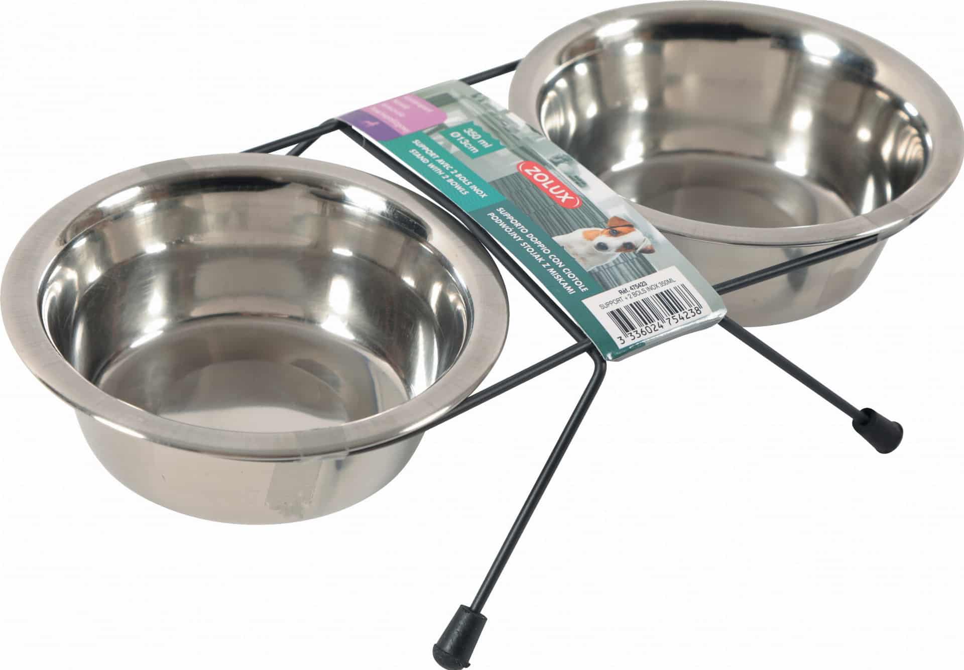 ZOLUX Näpfe für Hund und Katze auf Metallständer INOX 2 szt. 350 ml