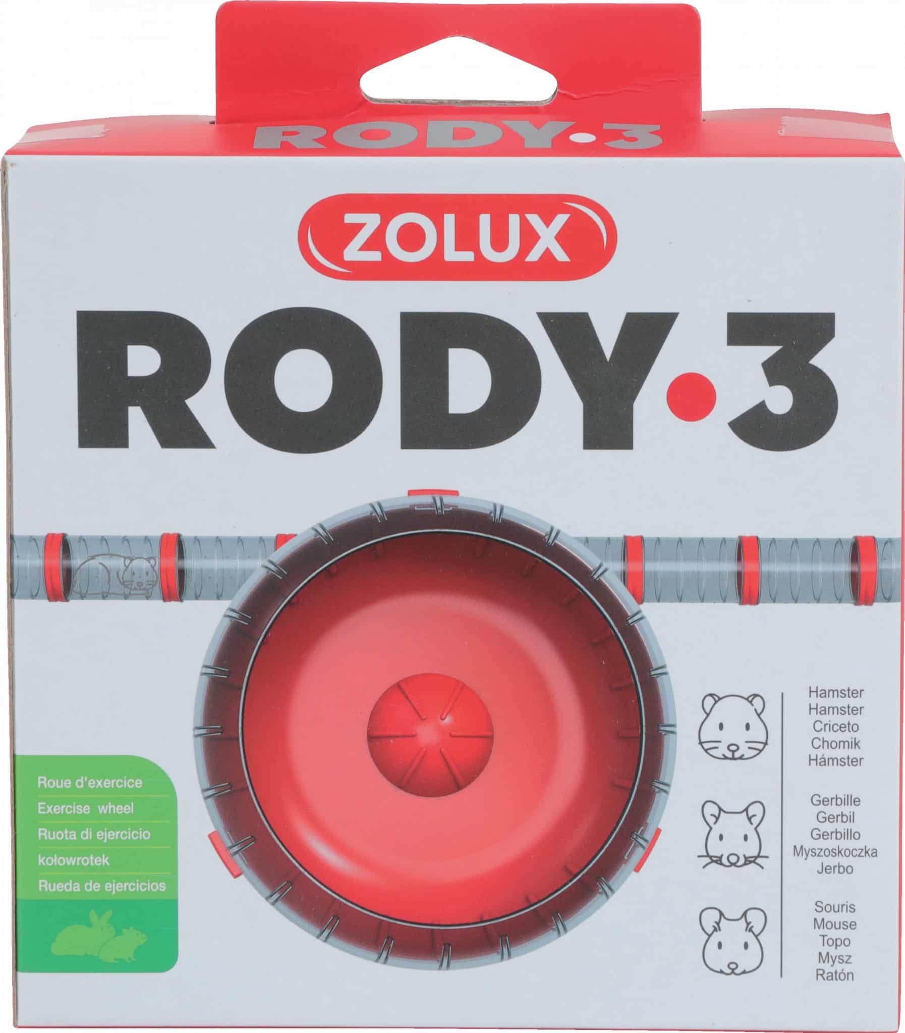 ZOLUX Geräuschloses Laufrad für den Käfig für Maus, Hamster RODY 3, Farbe: Rot