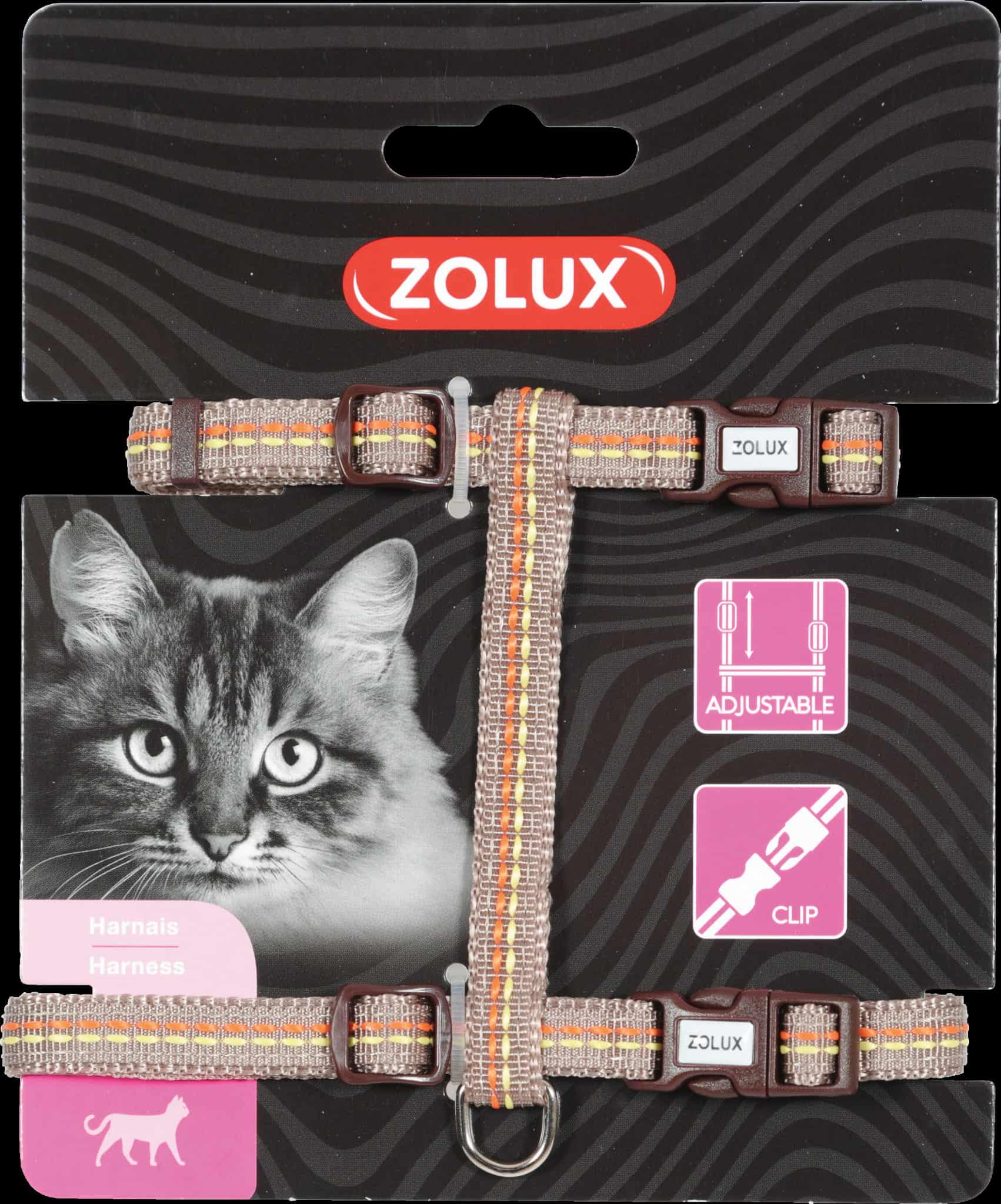 ZOLUX Verstellbares Katzengeschirr aus Nylon TEMPO, Farbe: Braun