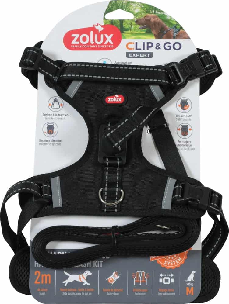 ZOLUX Hundegeschirr + Hundeleine Set für Hund CLIP&GO M Schwarz