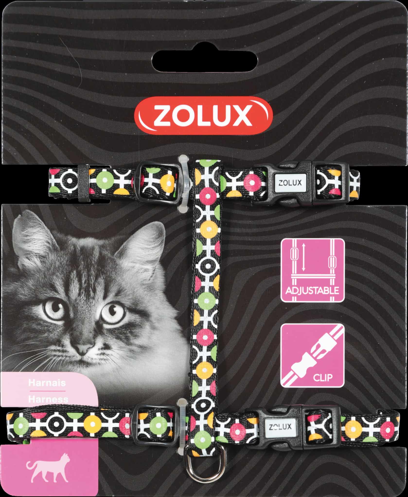 ZOLUX Verstellbares Katzengeschirr aus Nylon ARROW, Farbe: Schwarz