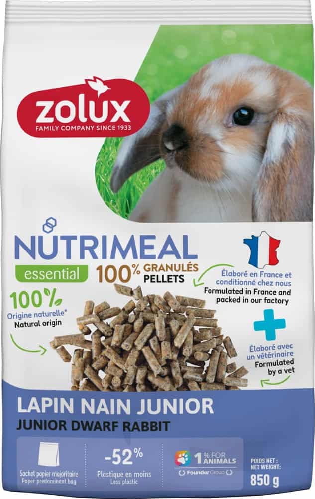 ZOLUX Granulatfutter für Zwergkaninchen Junior NUTRIMEAL 4 850g