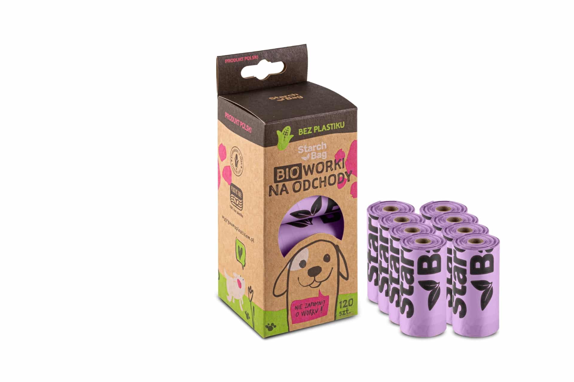 STARCHBAG Kompostierbare Öko- Hundekotbeutel  8 Rollen x 15 STK., lila