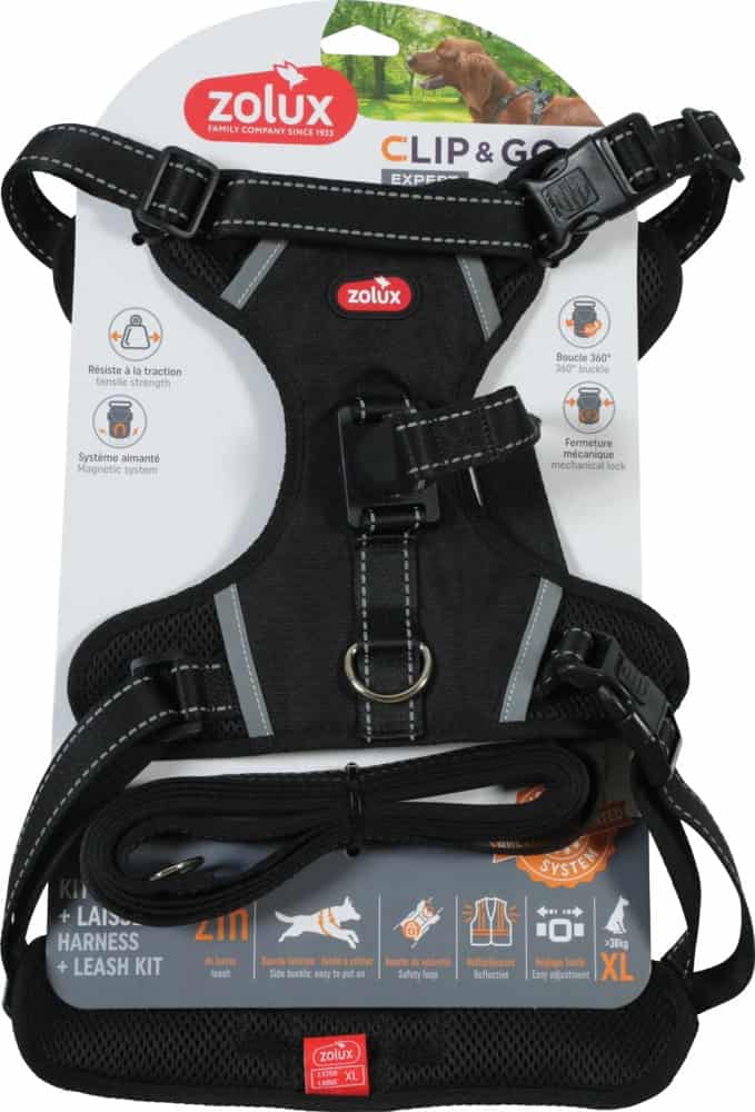 ZOLUX Hundegeschirr + Hundeleine Set für Hund CLIP&GO XL Schwarz