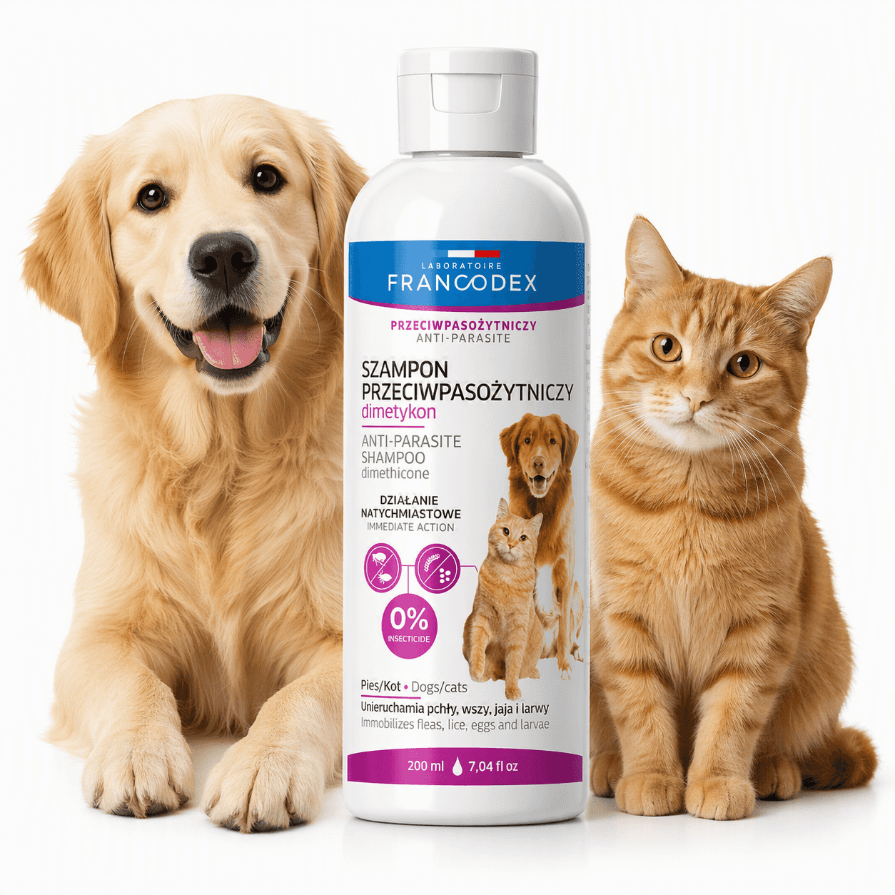 FRANCODEX DE Shampoo für Hunde und Katzen gegen Parasiten mit Dimeticon – 200 ml