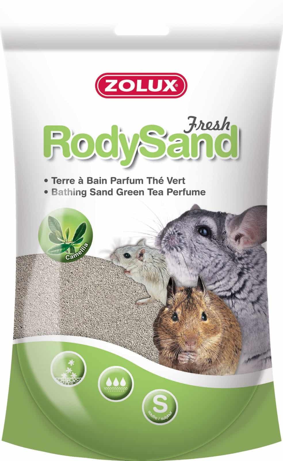ZOLUX Badesand für Chinchillas und Degus RodySand 2 l – Grüner Tee