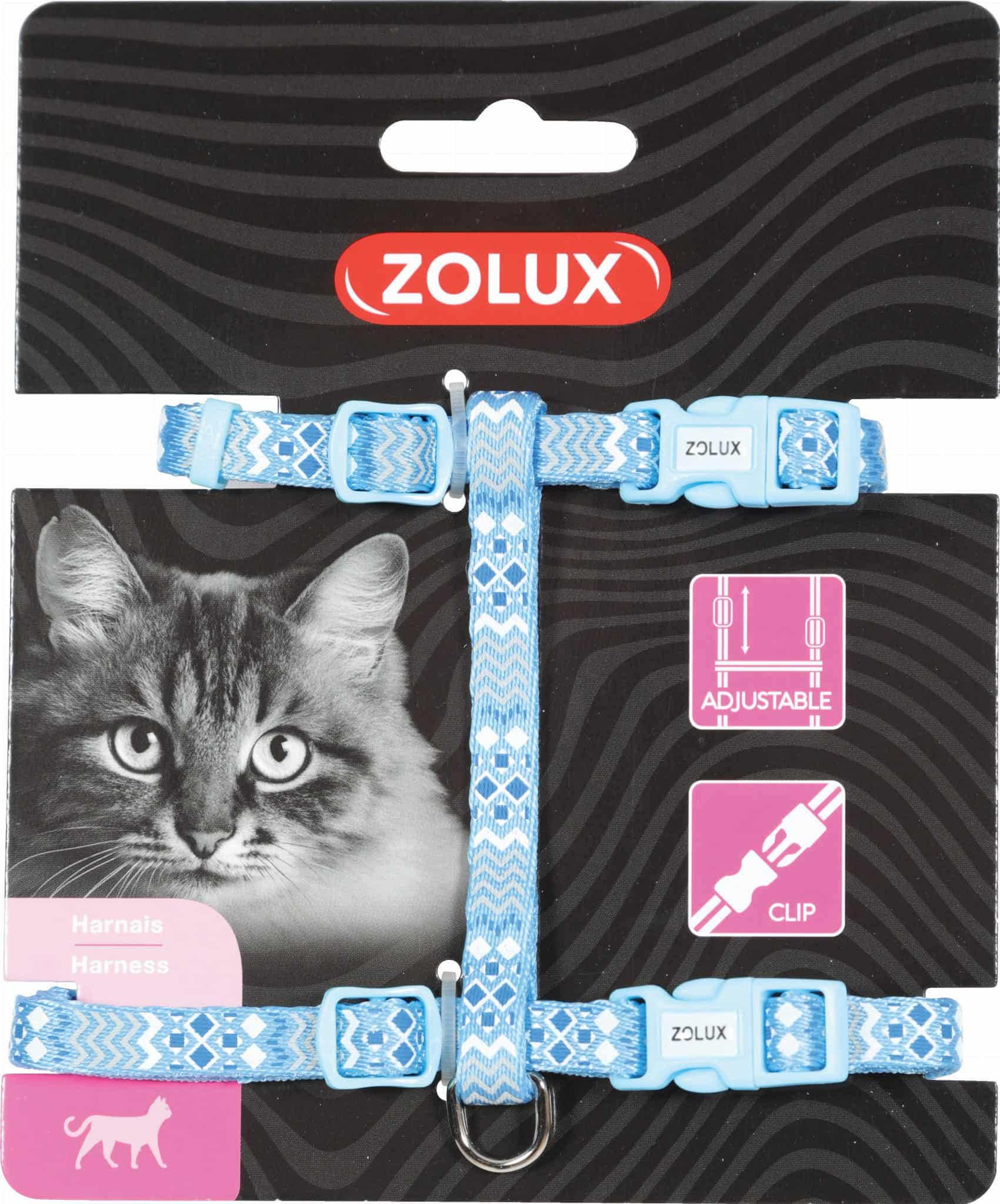 ZOLUX Verstellbares Katzengeschirr aus Nylon ETHNIC, Farbe: Blau