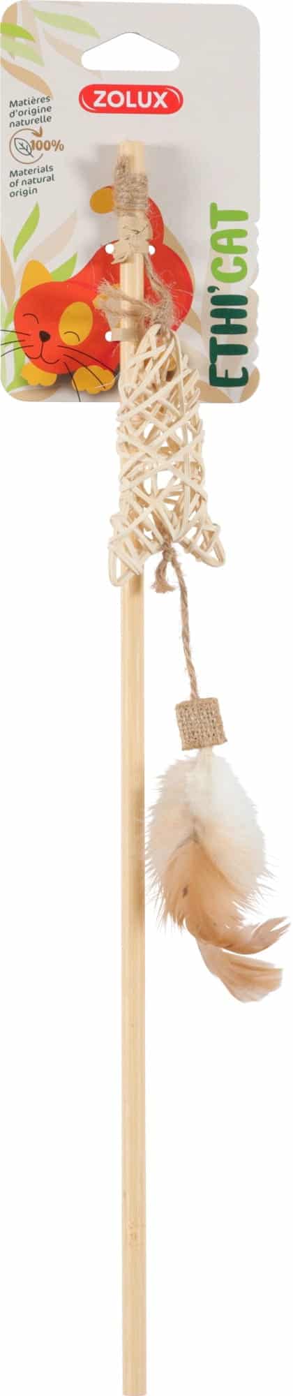 ZOLUX Katzenspielzeug Angel mit Fisch aus Rattan und Federn ETHICAT 45 cm