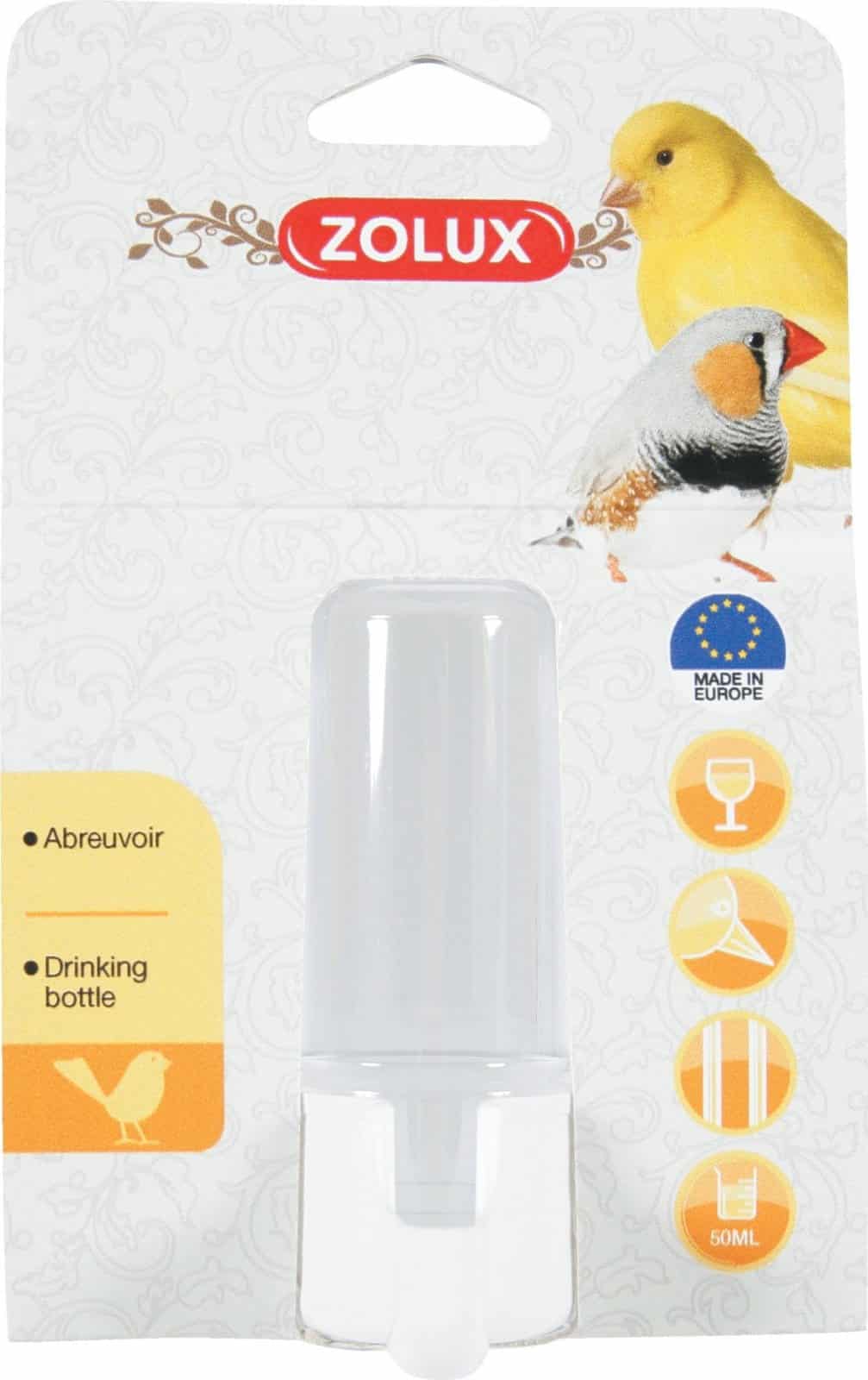 ZOLUX Trinkflasche für Vögel – 40x73x93 mm 50 ml
