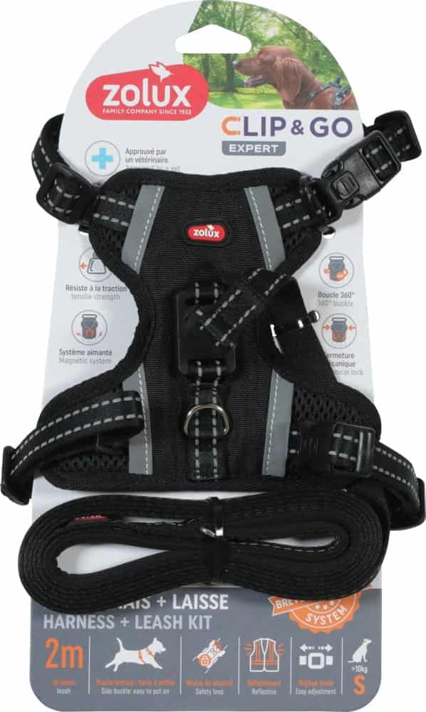 ZOLUX Hundegeschirr + Hundeleine Set für Hund CLIP&GO S Schwarz