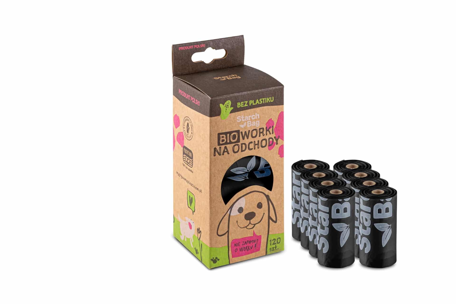 STARCHBAG Kompostierbare Öko- Hundekotbeutel  8 Rollen x 15 STK., schwarz
