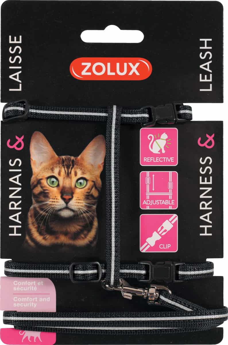 ZOLUX Spazier-Set für Katzen – Leine und Geschirr, Farbe Schwarz
