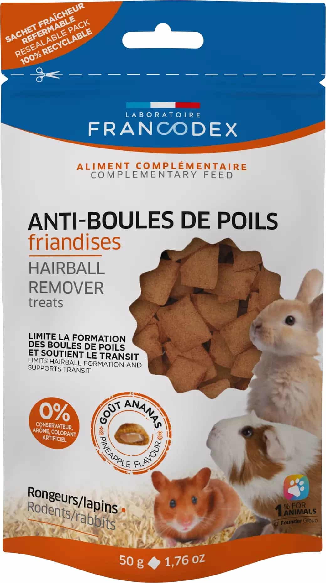 FRANCODEX Snack für Nagetiere und Kaninchen – gegen Haarballenbildung 50 g