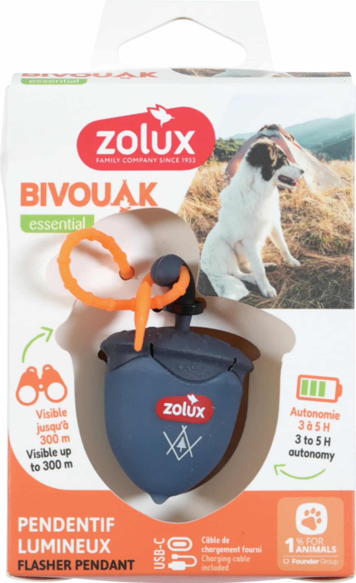 ZOLUX LED-Anhänger für Hundehalsband BIVOUAK – Blau, USB-aufladbar