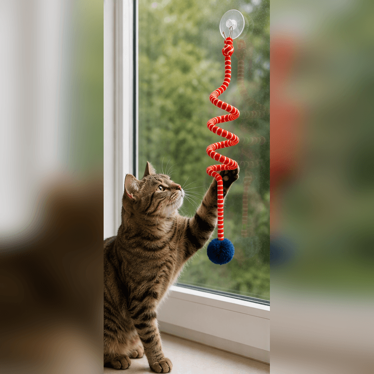 ZOLUX Hängendes Katzenspielzeug MALO mit Pompon und Feder, 80 cm, rot – Bild 3