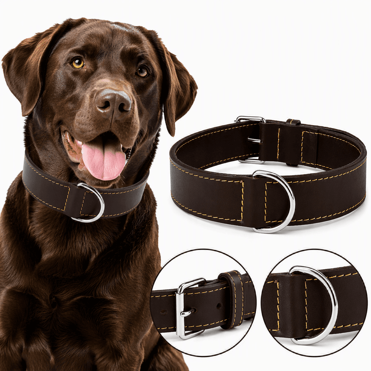ZOLUX Verstärktes Hundehalsband aus Doppel-Leder, 65 cm, braun – Bild 9