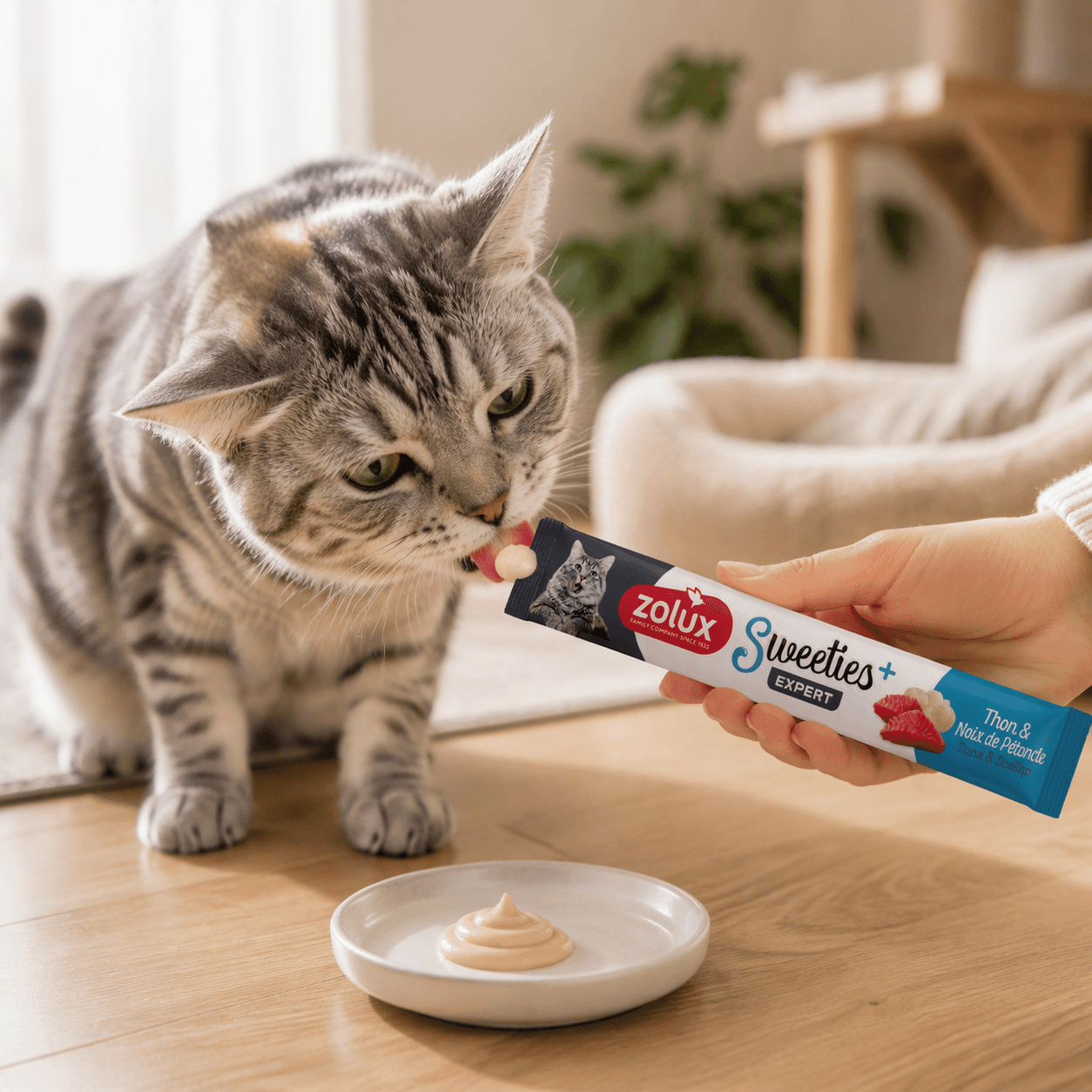 ZOLUX SWEETIES Cremesnack für Katzen mit Thunfisch und Jakobsmuscheln, 14 g – Bild 9