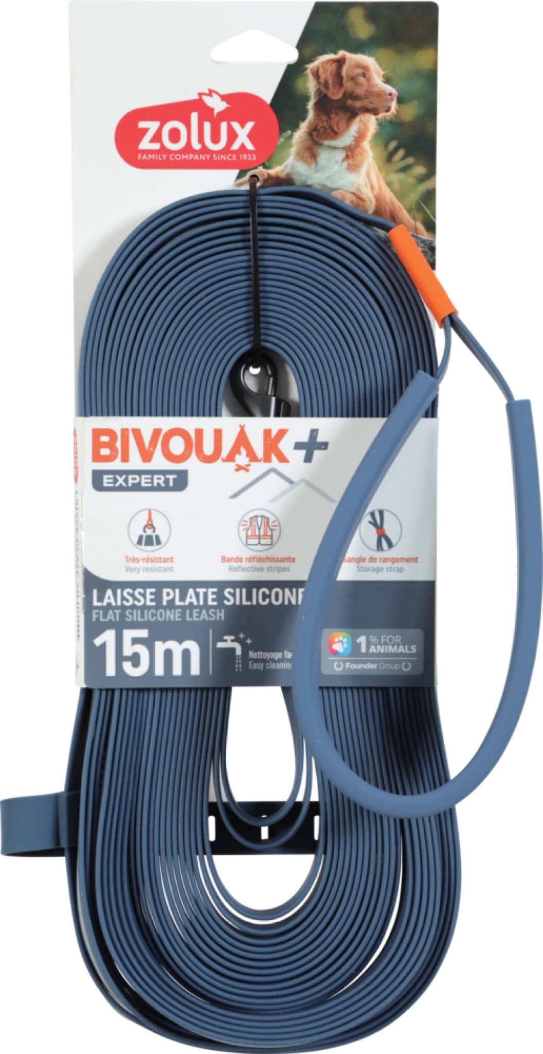 ZOLUX Flache Silikon- Hundeleine für BIVOUAK blau 15m – Bild 3