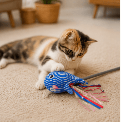 ZOLUX MALO Bewegliche Katzenspielangel mit Druckknopf, Wal, blau – Bild 7