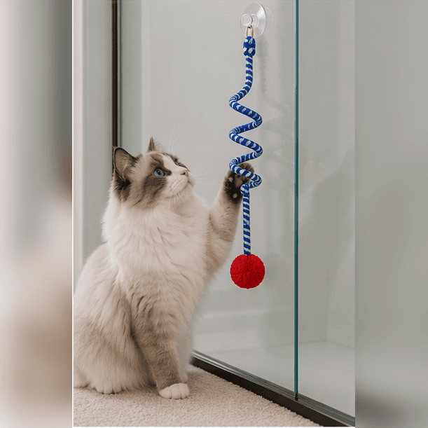 ZOLUX Hängendes Katzenspielzeug MALO mit Pompon und Feder, 80 cm, blau – Bild 11