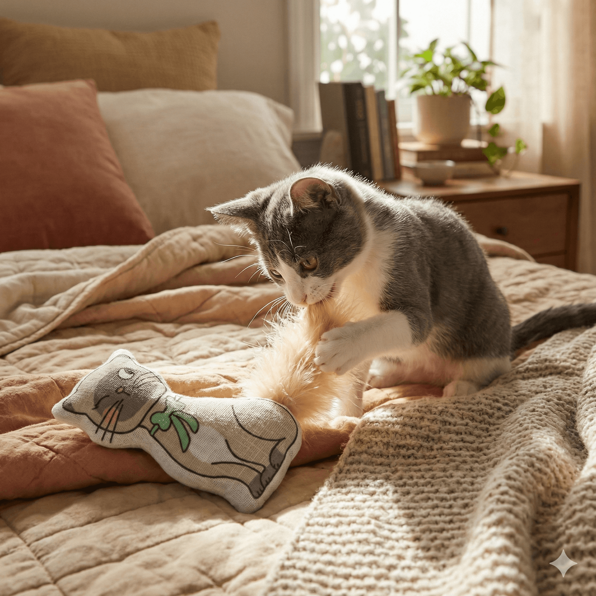ZOLUX CHATOUILLE Katzenspielzeug, Katze mit Fliege, Federn und Katzenminze, 7,5 cm – Bild 5