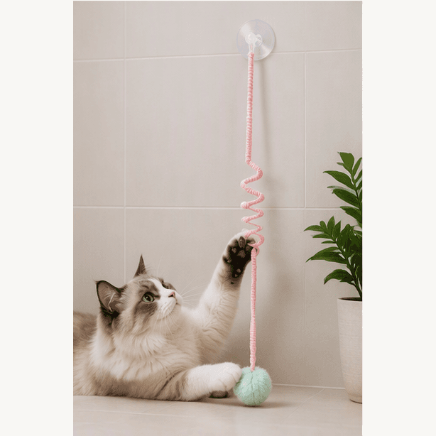 ZOLUX Hängendes Katzenspielzeug MALO mit Pompon und Feder, 80 cm, rosa – Bild 5