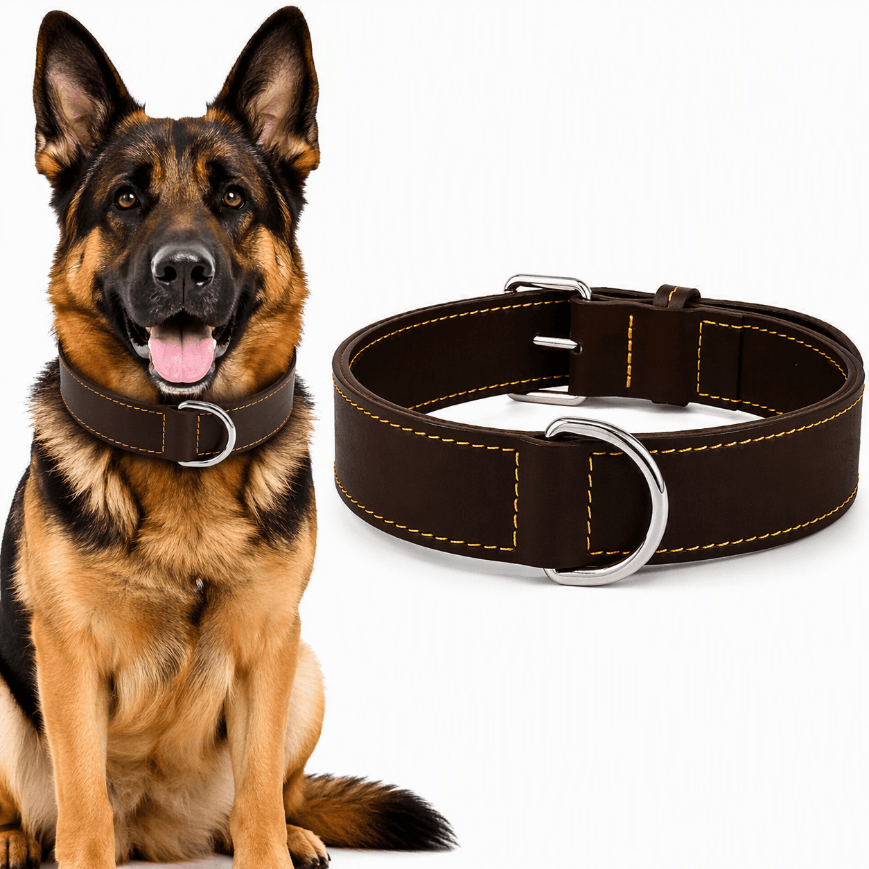 ZOLUX Verstärktes Hundehalsband aus Doppel-Leder, 70 cm, braun – Bild 1