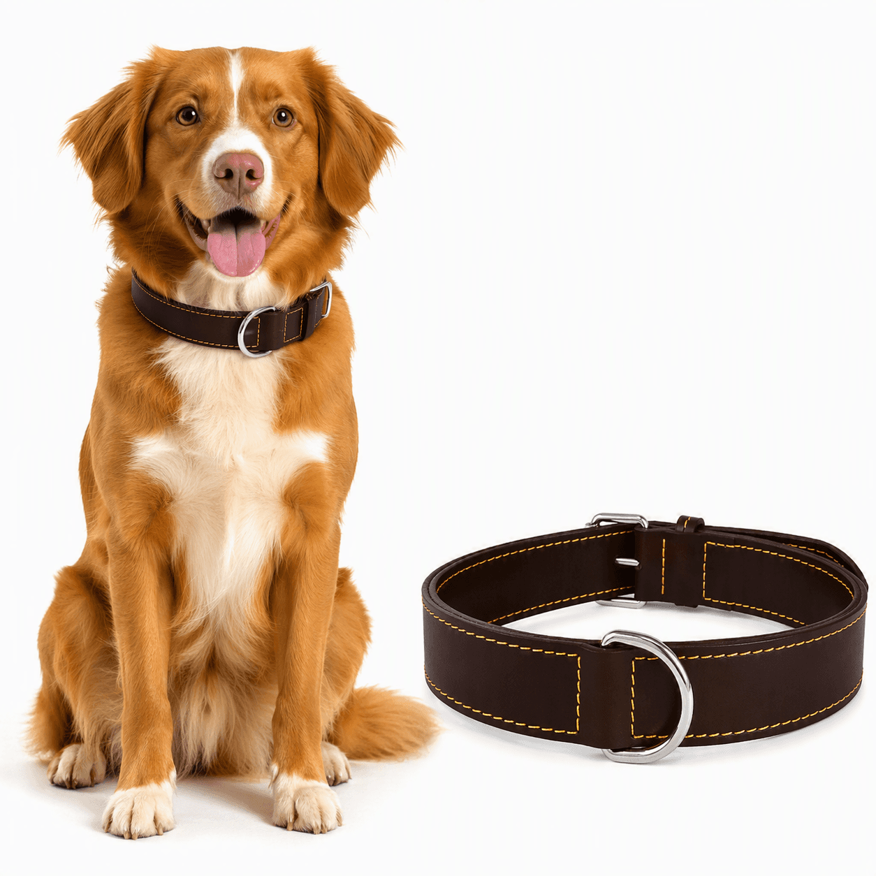 ZOLUX Verstärktes Hundehalsband aus Doppel-Leder, 70 cm, braun – Bild 9