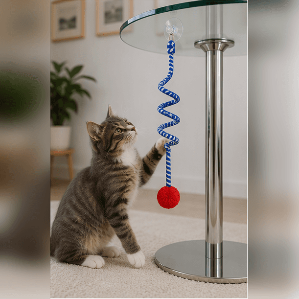 ZOLUX Hängendes Katzenspielzeug MALO mit Pompon und Feder, 80 cm, blau – Bild 6