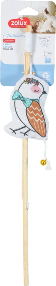 ZOLUX CHATOUILLE Bambus-Spielangel für Katzen mit Vogel im Blumenkranz, 48,8 cm – Bild 1