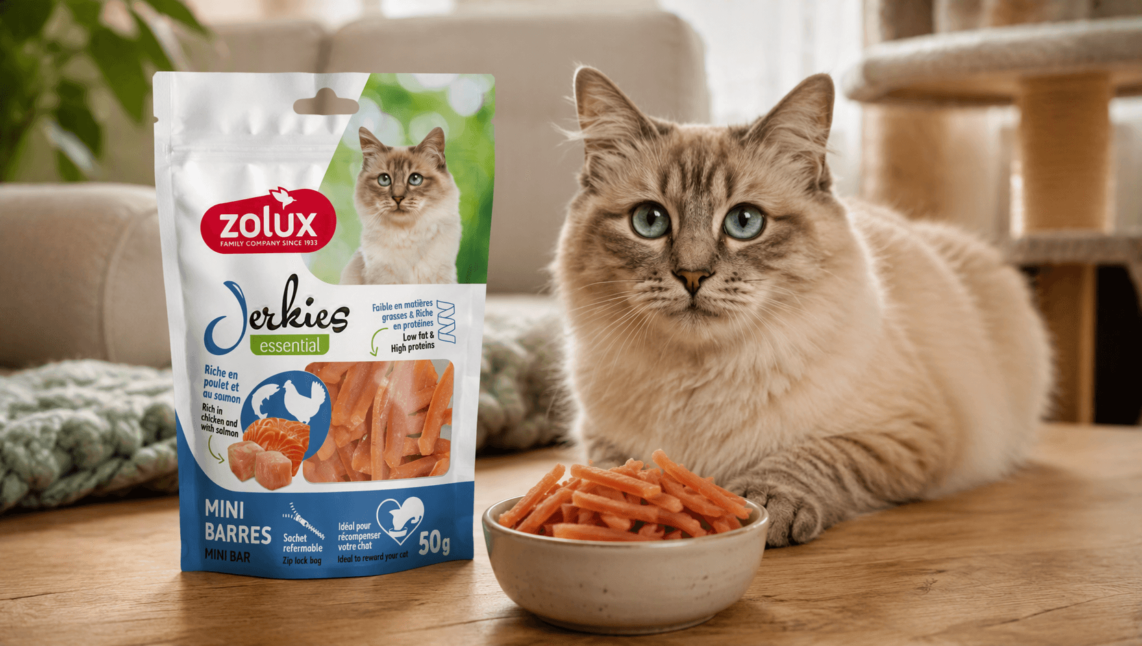 ZOLUX JERKIES Katzensnack mit Hähnchen und Lachs, 50 g – Bild 8