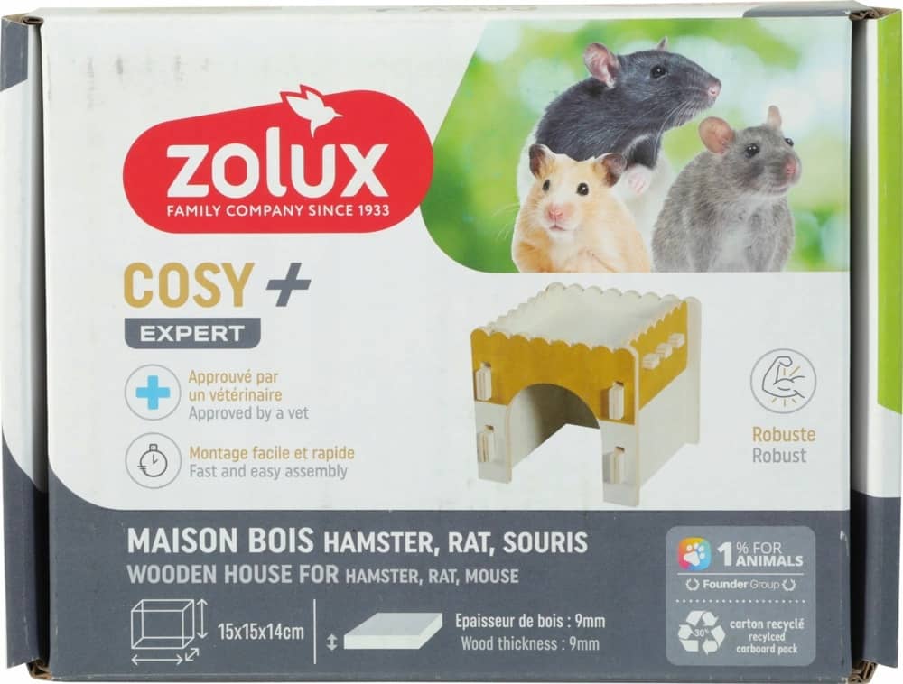 ZOLUX COSY Holzhaus für Hamster, Ratten und Mäuse, 15 × 15 × 14 cm – Bild 3