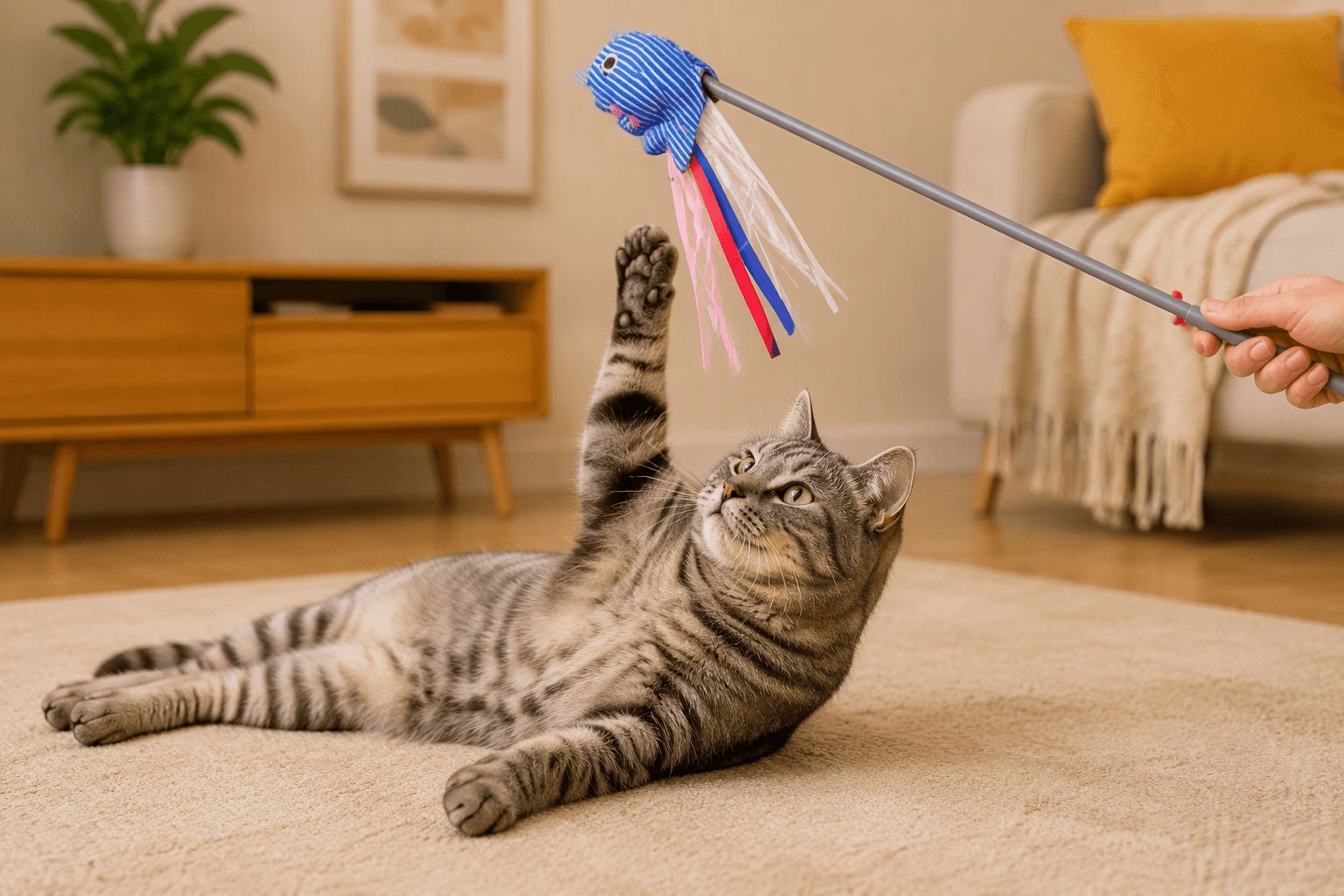 ZOLUX MALO Bewegliche Katzenspielangel mit Druckknopf, Wal, blau – Bild 4