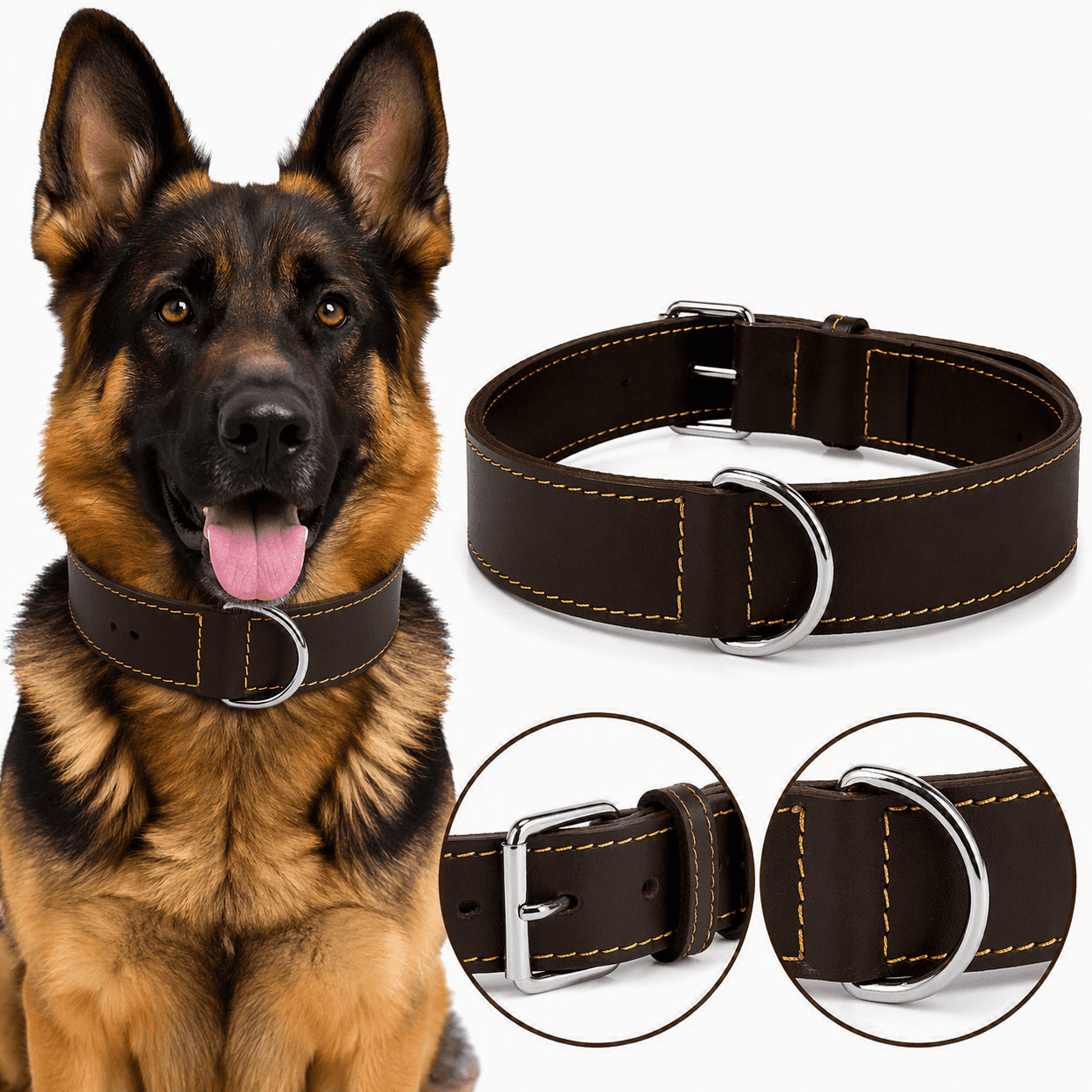 ZOLUX Verstärktes Hundehalsband aus Doppel-Leder, 65 cm, braun – Bild 8